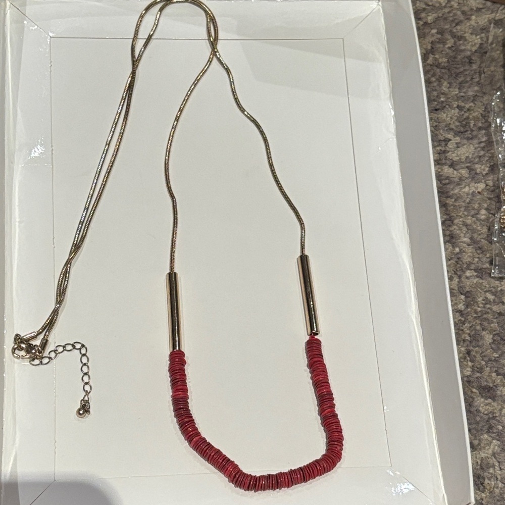 Elegant Red and Gold Long Necklace
